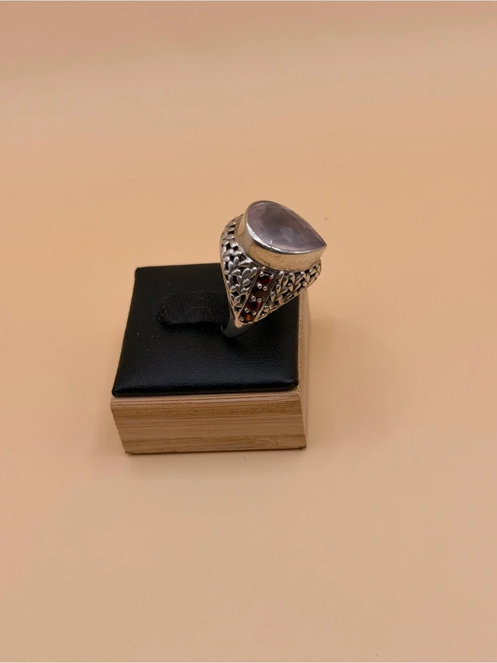 925 Sterling Silver Rose Quartz & Garnet Ring Size 9.